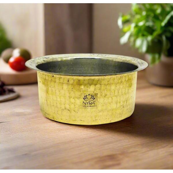 Traditional Brass Bhagona Kalai Coated Heavy Peetal Cooking Pot with Tinwork