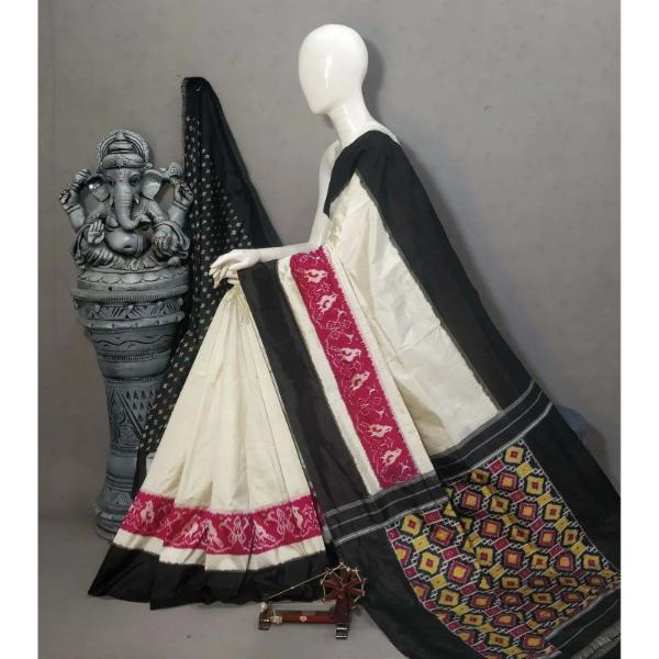 Pure Pochampally Ikat Silk Body Color Black Border Red Saree