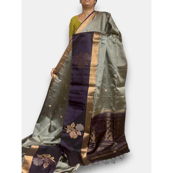 Gray Chocolate Color Designer Kanchi Pure Soft Silk Saree