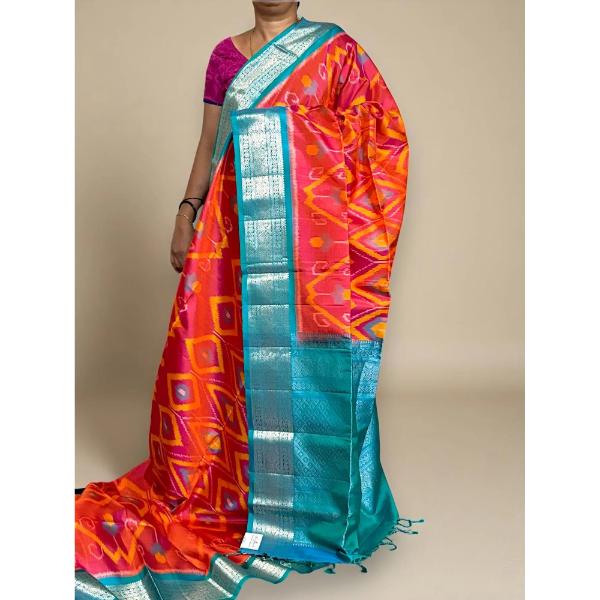 Orange Ananda Blue Color Designer Kanchi Pure Soft Silk Saree