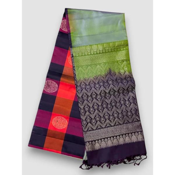 Pista Green With Chocolate Designer Kanchi Pure Soft Silk Saree