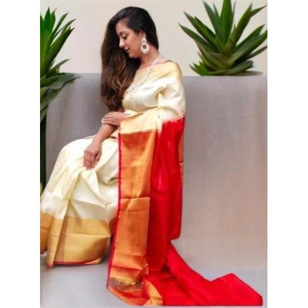Uppada Silk Body Cream Uppada Pallu Contrast Uppada Red Blouse