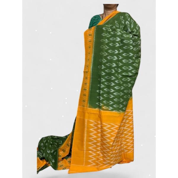 Pochampally Ikat Cotton Green Yellow Saree