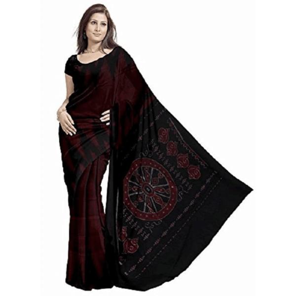 Red And Black Color Ikat Cotton Saree