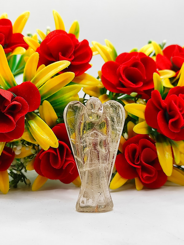 Crystal Quartz Carved Yellow Jade Gemstone Peace Angel Pocket Guardian Angel healing Statue 2 Inch