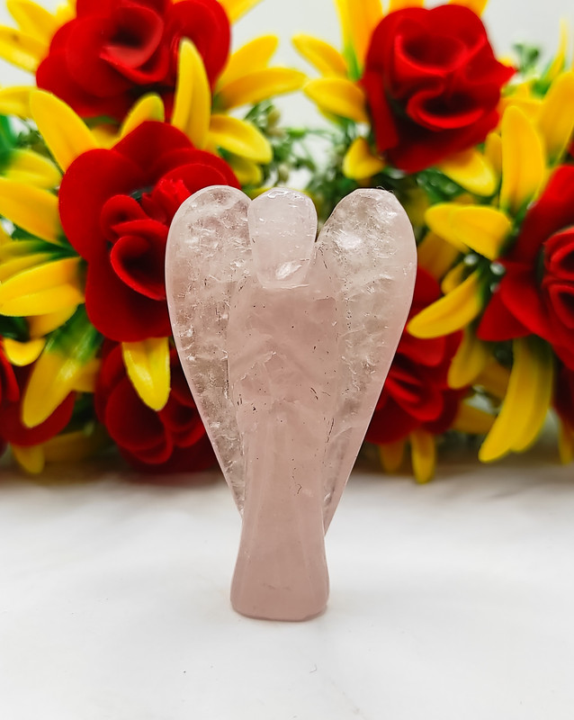Pink Rose Carved Yellow Jade Gemstone Peace Angel Pocket Guardian Angel healing Statue 2 Inch