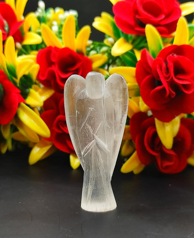 Selenite Carved Yellow Jade Gemstone Peace Angel Pocket Guardian Angel healing Statue 2 Inch