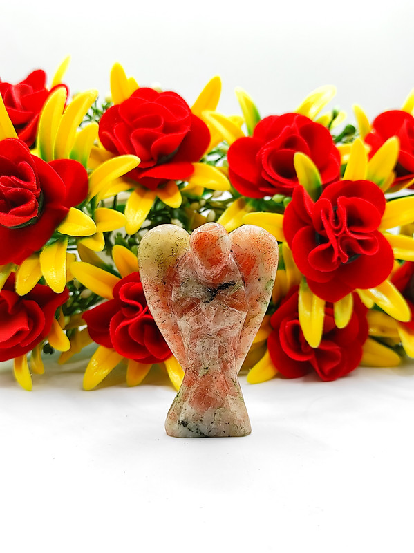 Sunstone Carved Yellow Jade Gemstone Peace Angel Pocket Guardian Angel healing Statue 2 Inch