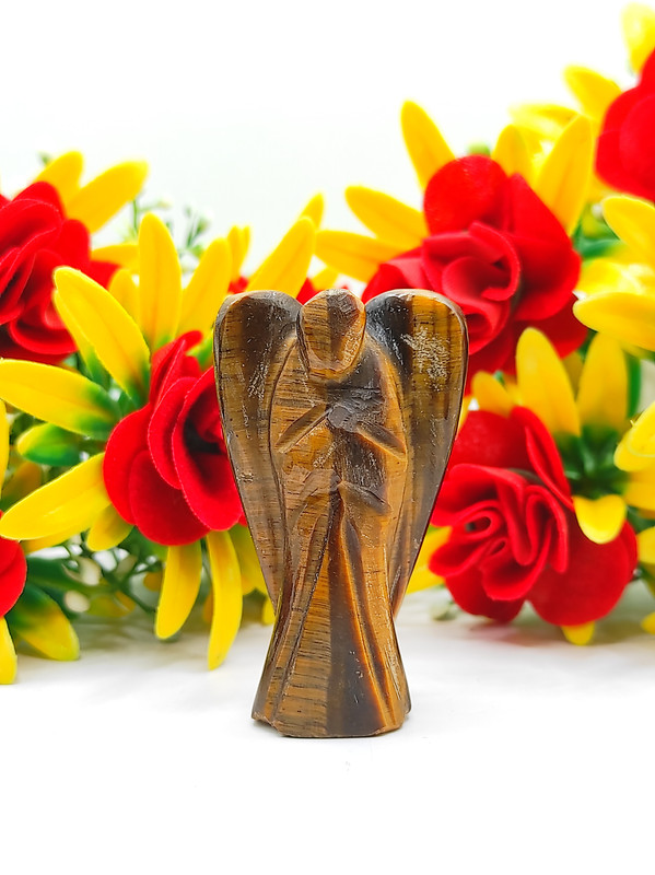 Tiger Eye Carved Yellow Jade Gemstone Peace Angel Pocket Guardian Angel healing Statue 2 Inch