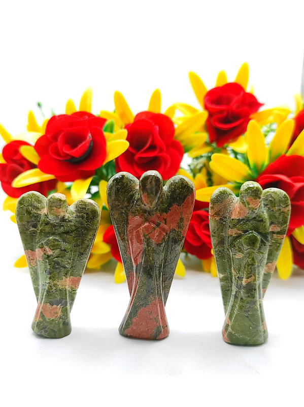 Seven Chakra Carved Yellow Jade Gemstone Peace Angel Pocket Guardian Angel healing Statue 2 Inch