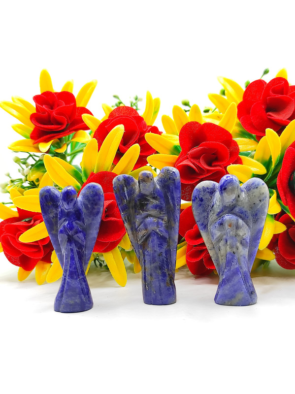 Sodalite Carved Yellow Jade Gemstone Peace Angel Pocket Guardian Angel healing Statue 2 Inch