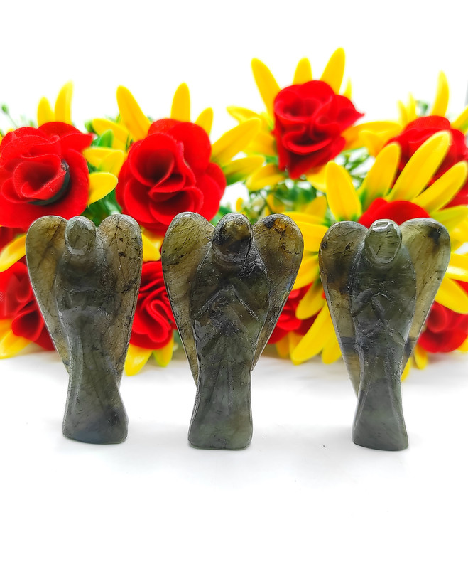 Labradorite Carved Yellow Jade Gemstone Peace Angel Pocket Guardian Angel healing Statue 2 Inch