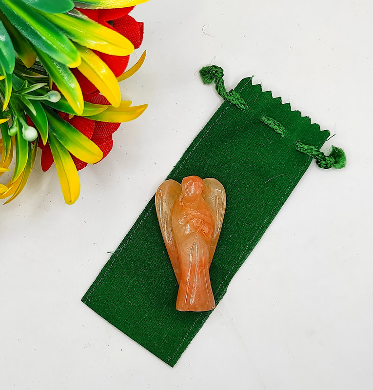 Red Aventurine Carved Yellow Jade Gemstone Peace Angel Pocket Guardian Angel healing Statue 2 Inch