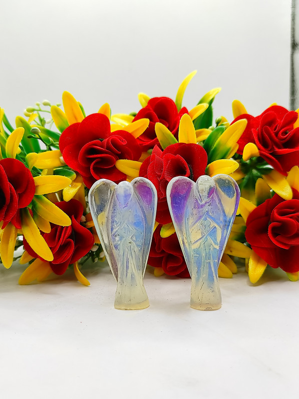 Opalite Carved Yellow Jade Gemstone Peace Angel Pocket Guardian Angel healing Statue 2 Inch