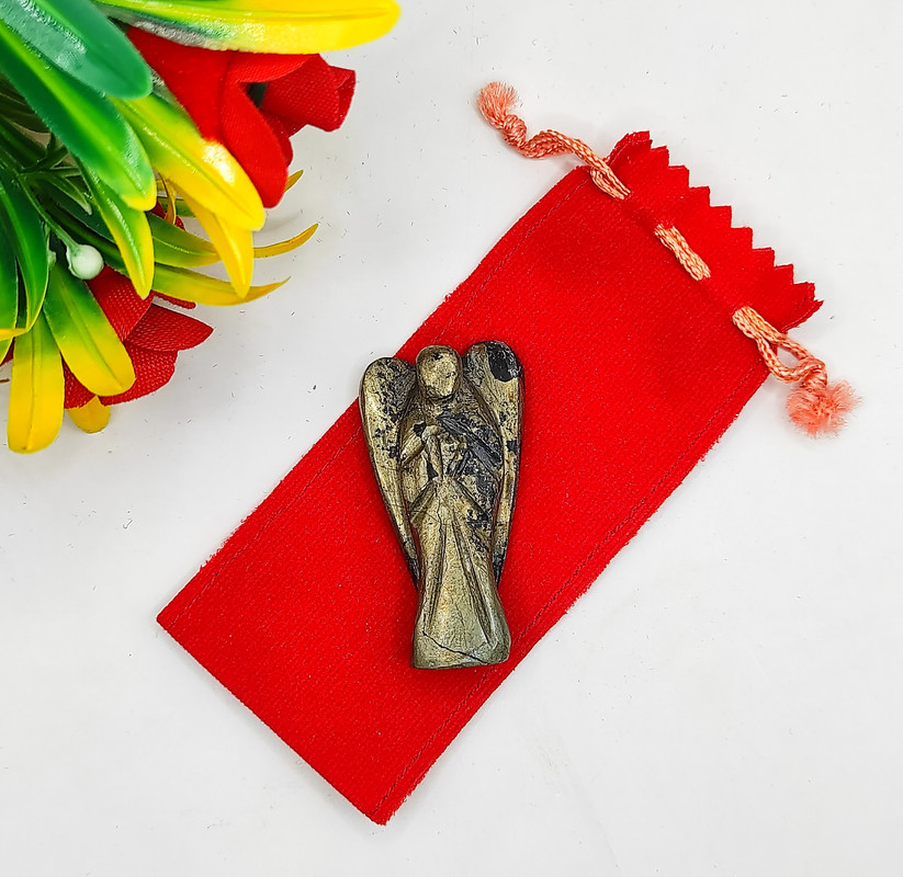 Pyrite Carved Yellow Jade Gemstone Peace Angel Pocket Guardian Angel healing Statue 2 Inch