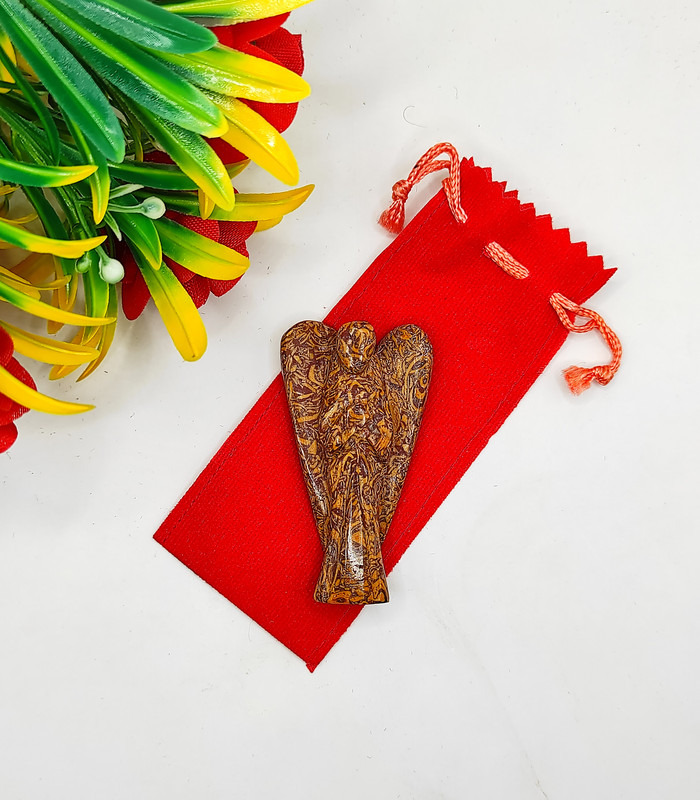 Caligraphy Carved Yellow Jade Gemstone Peace Angel Pocket Guardian Angel healing Statue 2 Inch