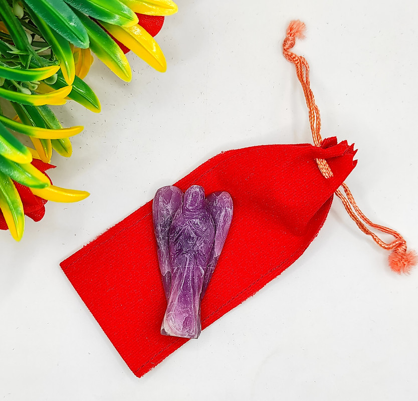 Lepidolite Carved Yellow Jade Gemstone Peace Angel Pocket Guardian Angel healing Statue 2 Inch