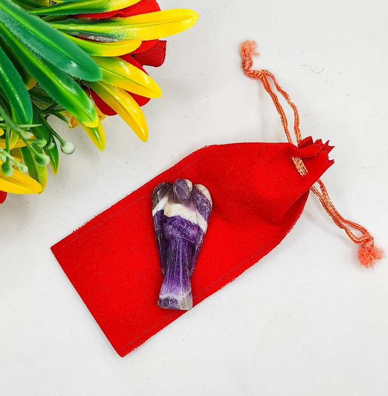 Amethyst Carved Yellow Jade Gemstone Peace Angel Pocket Guardian Angel healing Statue 2 Inch