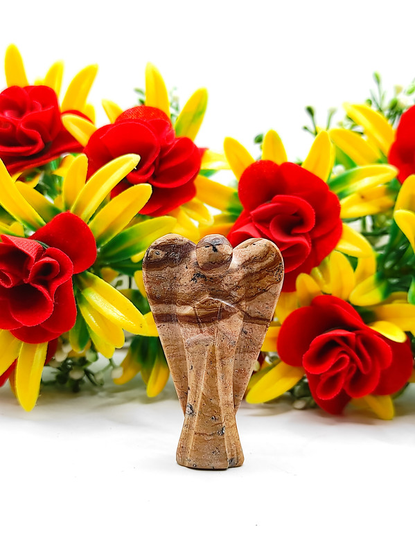 Cobra Jasper Carved Yellow Jade Gemstone Peace Angel Pocket Guardian Angel healing Statue 2 Inch