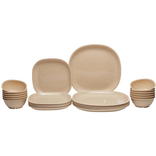 Gluman Unbreakable Plastic Dinner Set 24 Pc Beige Plates Katori