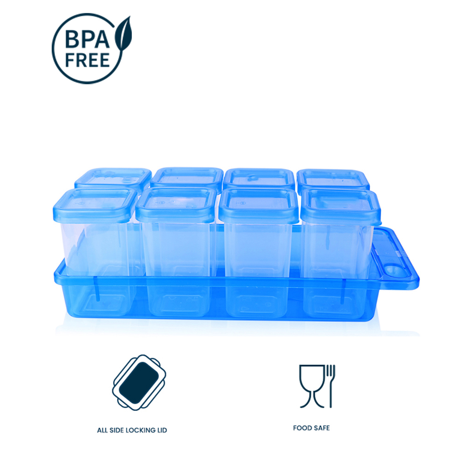 Malsala Container 100 percent Food Grade Plastic  Set with Organizer Tray Spoons Blue