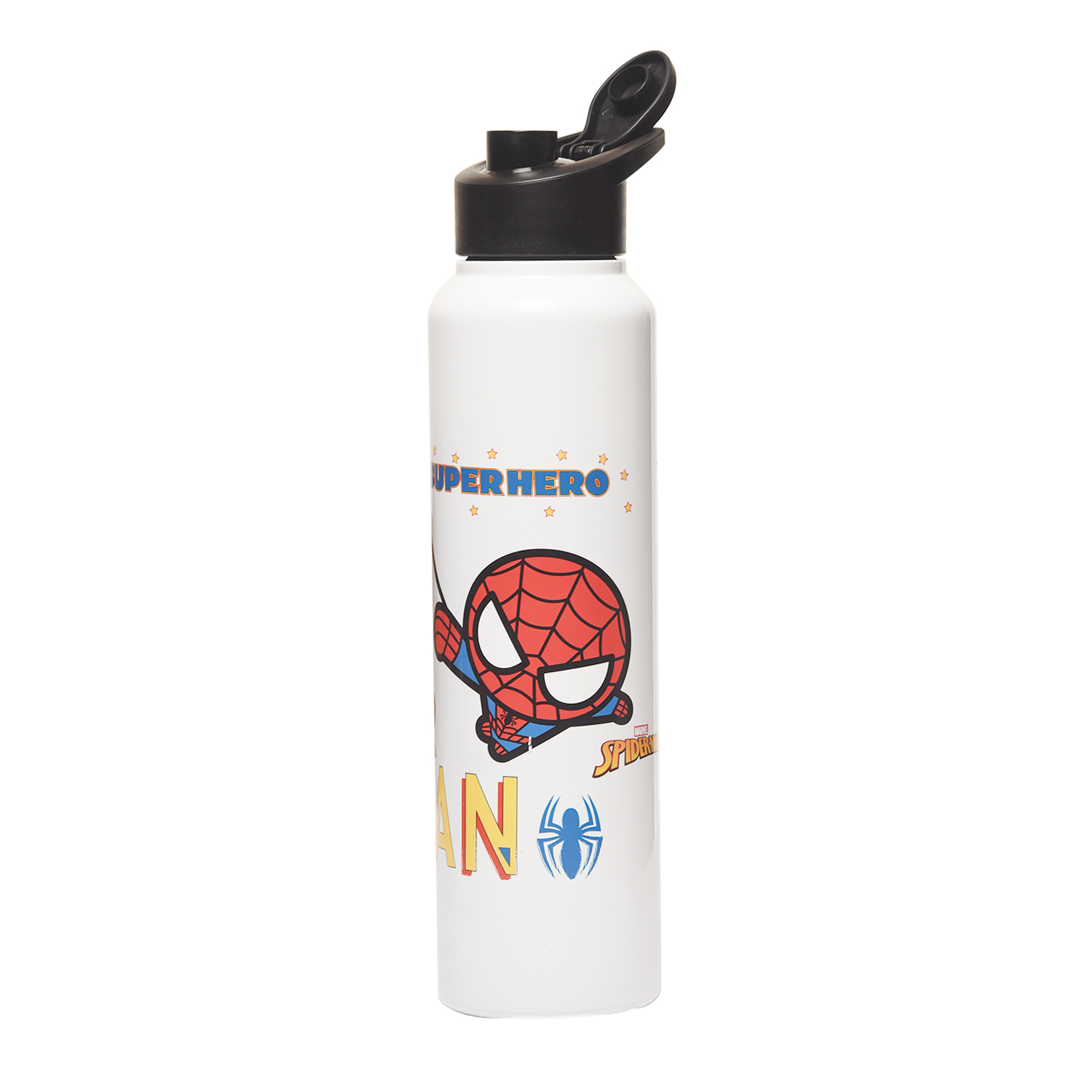 Steel Water Bottle 1000ml Single Wall Wide Mouth Leakproof Spiderman
