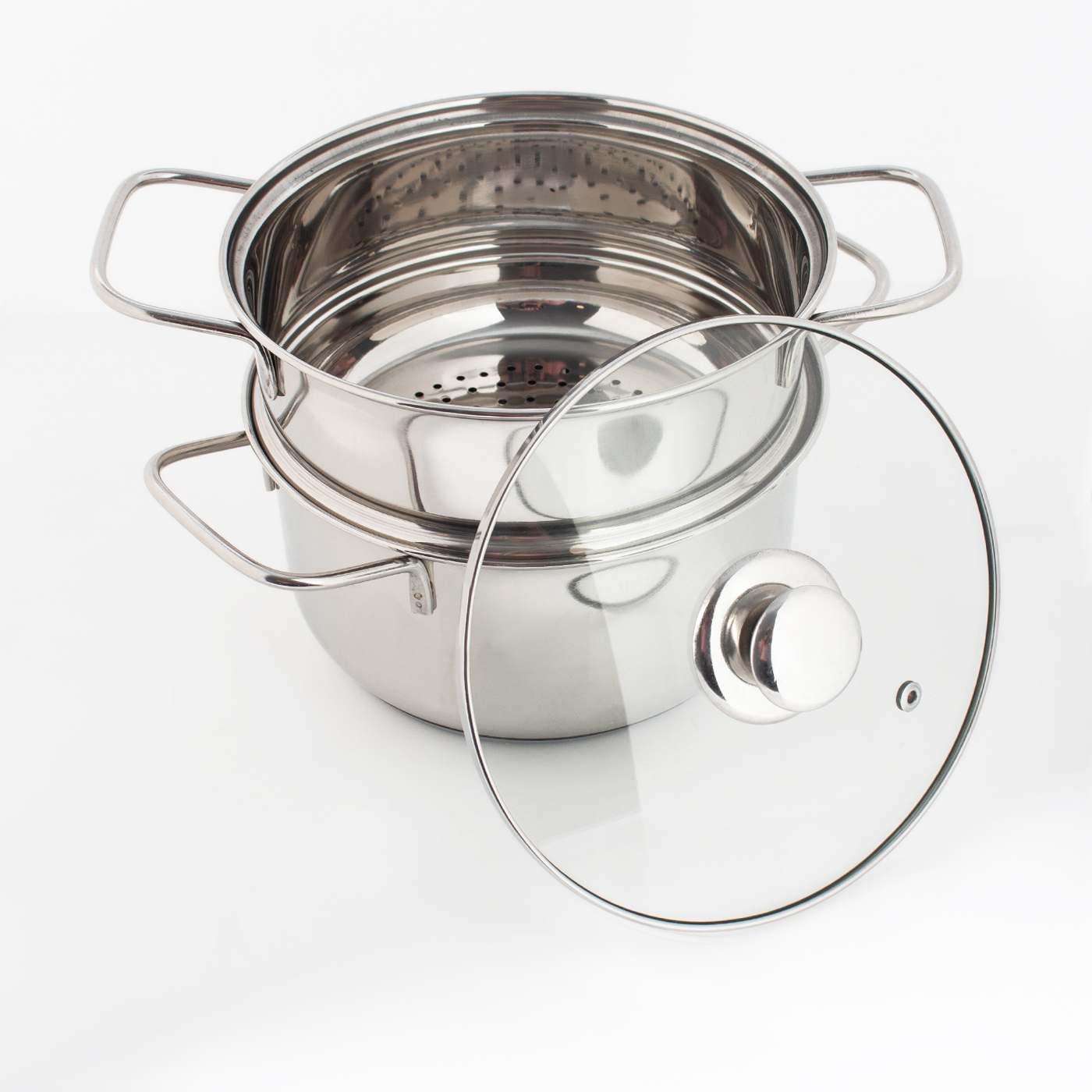 Stainless Steel 2Tier Steamer Tri Ply Induction Base Glass Lid