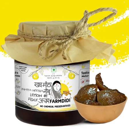 Farm Didis Khatta Meetha Nimbu Ka Achar Sour And Sweet Lemon Pickle 325 gram