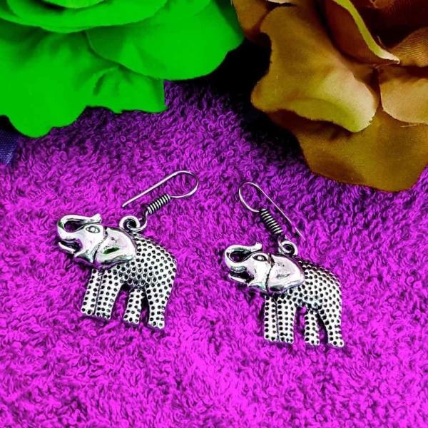 Prizetaa Silver oxidized elephant hook drop earrings for women Alloy Drops  Danglers 
