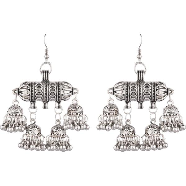Prizetaa Silver Colour Jhummar Hook Alloy Drops  Danglers 