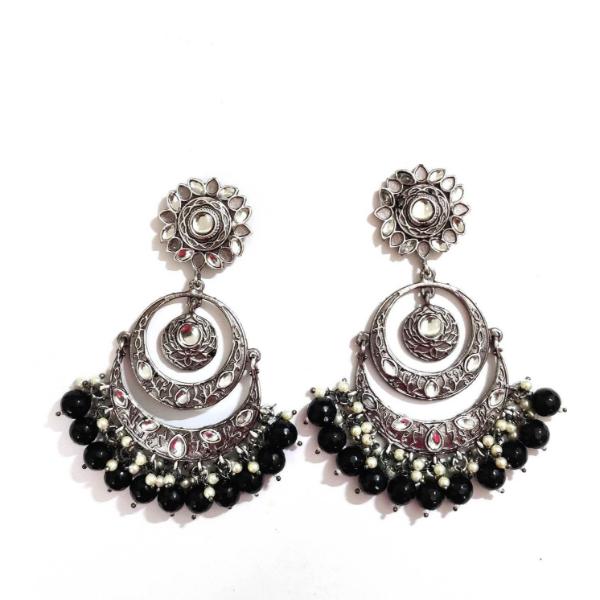 Prizetaa Black And White Pearl Polki Chandbaali Earrings German Silver Drops  Danglers 