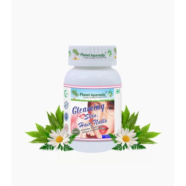 Gleaming Skin Hair Nails Formula Capsules herbal remedy to maintain healthy skin hair and nails 60 capsules