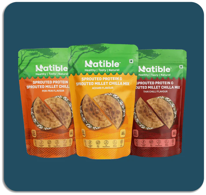 Sprouted Protein and Sprouted Millet Chilla Mix  Combo Pack of 3 Achari Thai Chilli  Peri Peri Flavour