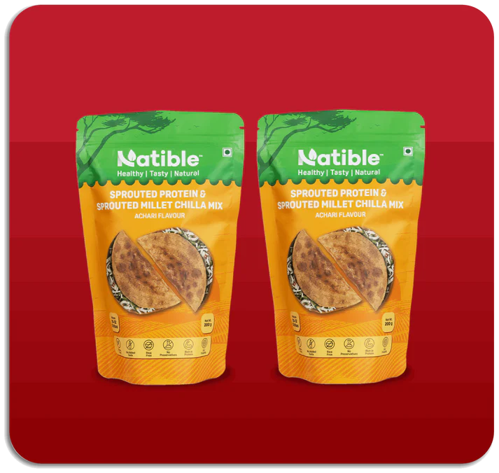 Sprouted Protein and Sprouted Millet Chilla Mix  Combo Pack of 2 Achari Flavour