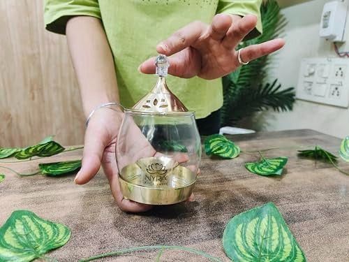 Brass Traditional Diya Stand with Clear Fiber glass Cove borosilicate Glass