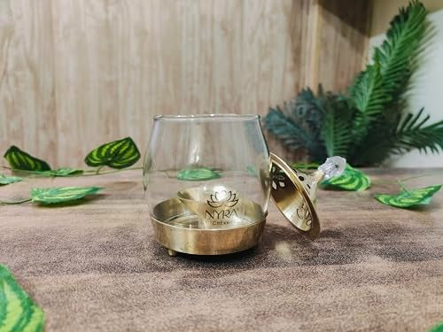 Brass Traditional Diya Stand with Clear Fiber glass Cove borosilicate Glass