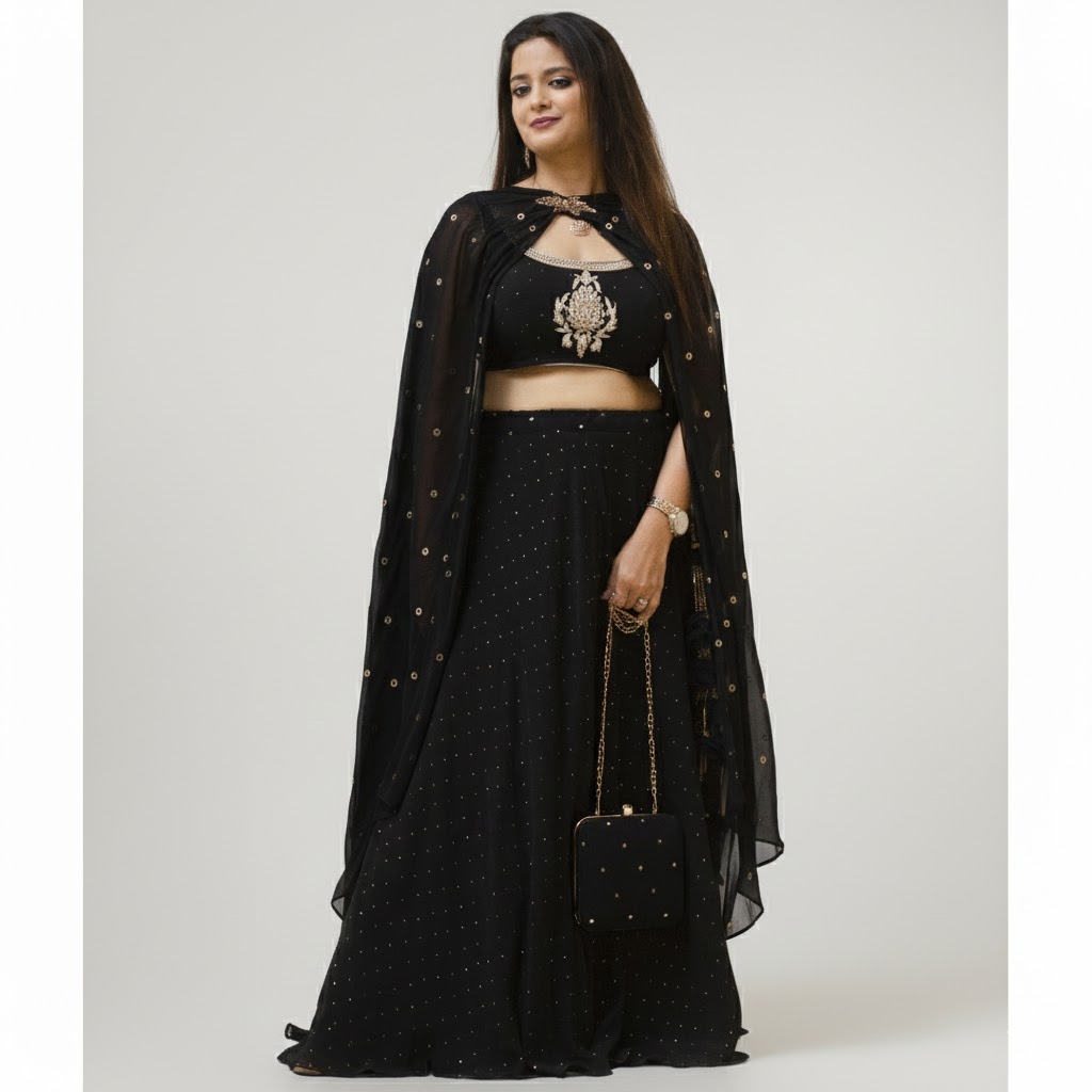 Black Dana Mukaish Viscose Georgette Lehenga Set
