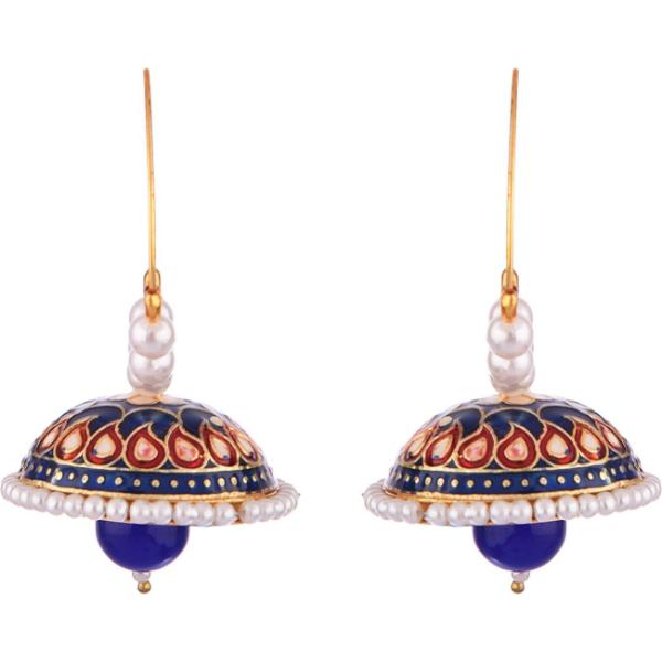 Prizetaa Blue Meenakari With Pearl Drop Hoop Alloy Hoop Earring 