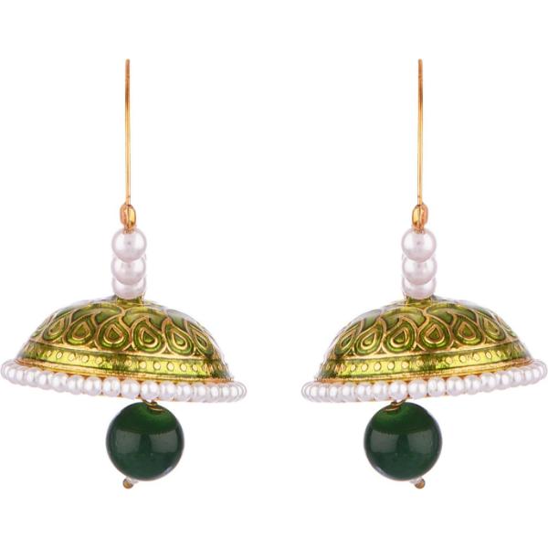 Prizetaa Green Meenakari With Pearl Drop Hoop Alloy Hoop Earring 