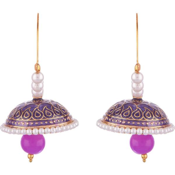 Prizetaa Purple Meenakari With Pearl Drop Hoop Alloy Hoop Earring 