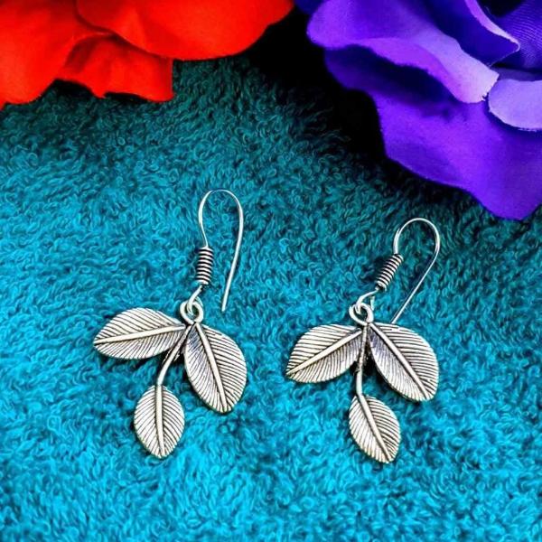 Prizetaa silver oxidized floral leaves hook drop earrings for women Alloy Drops Danglers 