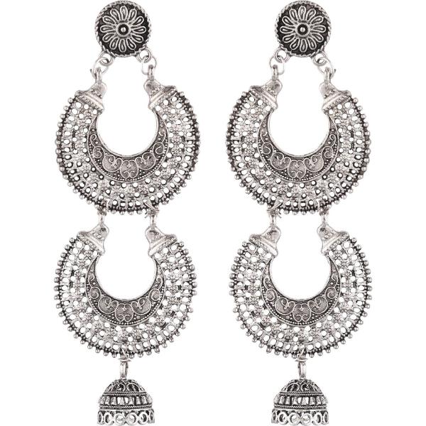 Prizetaa Silver Colour Double Chandbali Hook Alloy Drops  Danglers 