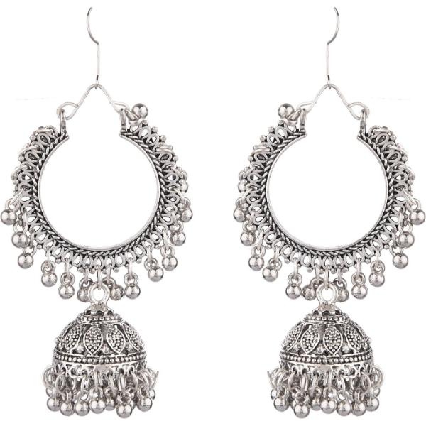 Prizetaa Silver Jhalar Chandbali Hook Jhumki Alloy Jhumki Earring 