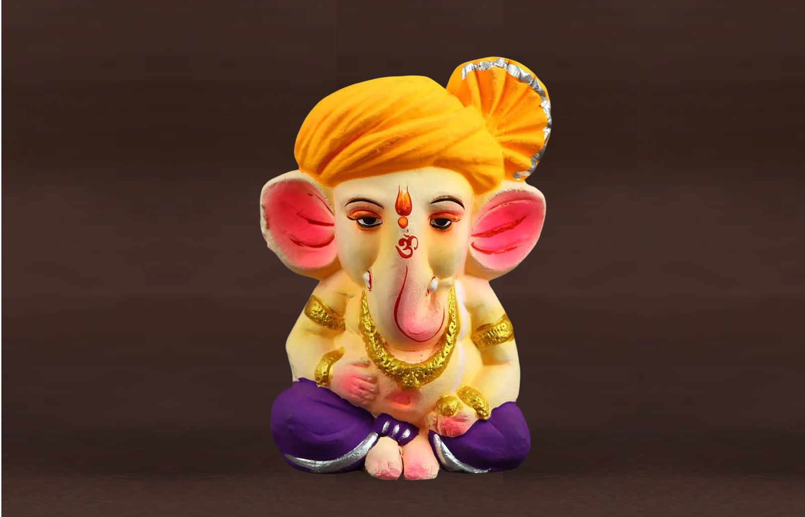 4.3 Inch Cute Eco Friendly Colorful Bal Ganesha With Orange Pagdi