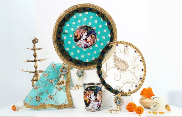 Radha Krishna Puja Thali Set For Karwa Chauth