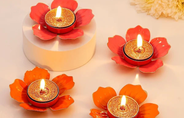 Glow Of Diwali Floral Diyas - Set Of 4