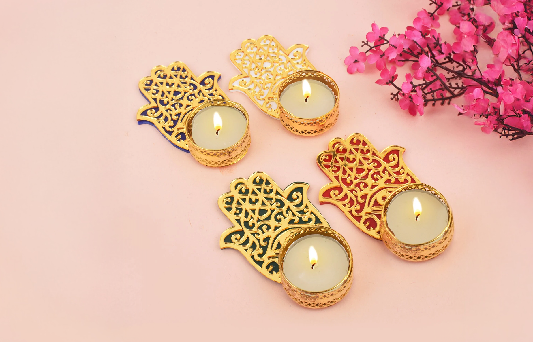 Hamsa Hand Evil Eye Tea Light Candle Holder With Tealight